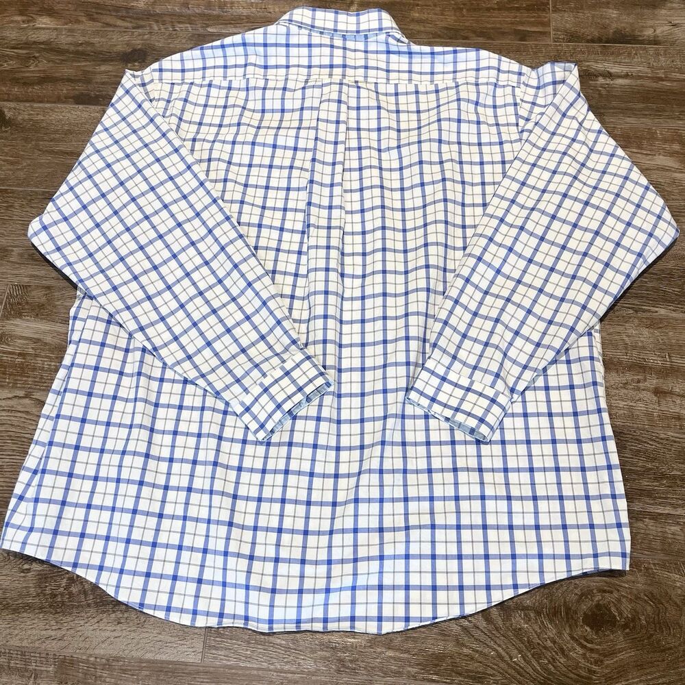 LL Bean Wrinkle & Stain Resistant Shirt XL Plaid Blue Button Down Long Sleeve - Picture 6 of 8